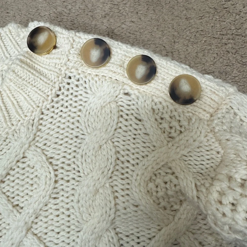 Sezane Striped Cream and Black Sweater with Button - Picture 5 of 8